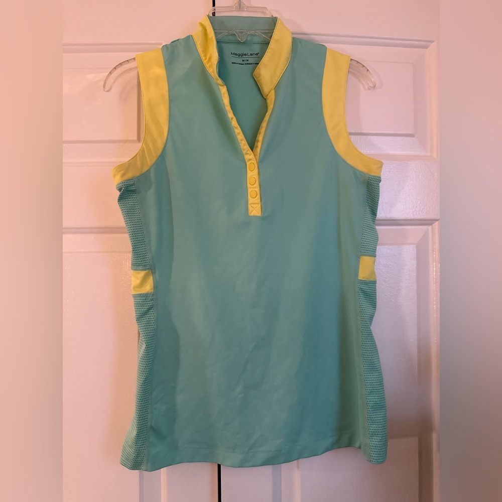 Maggie Lane Teal Sleeveless Golf Tank collared sz M athletic stretch